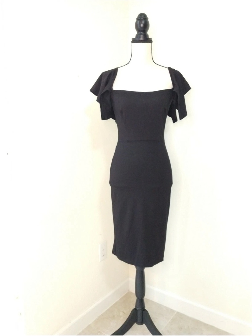 Black Midi Dress with Flutter Sleeves